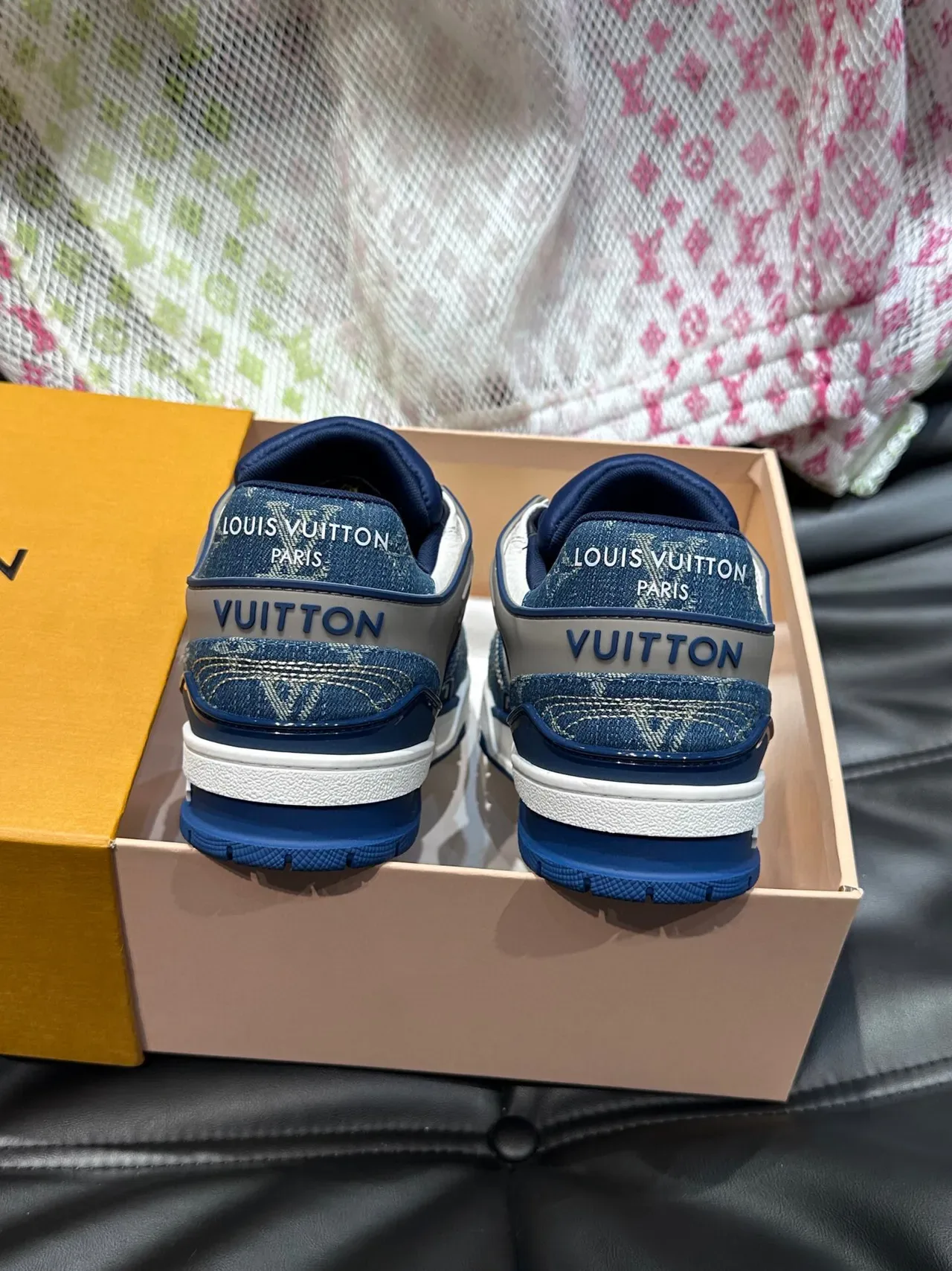 Louis Vuitton White Navy Monogrammed Side Stripe Perforated Leather Toe Lifestyle Sneakers 7