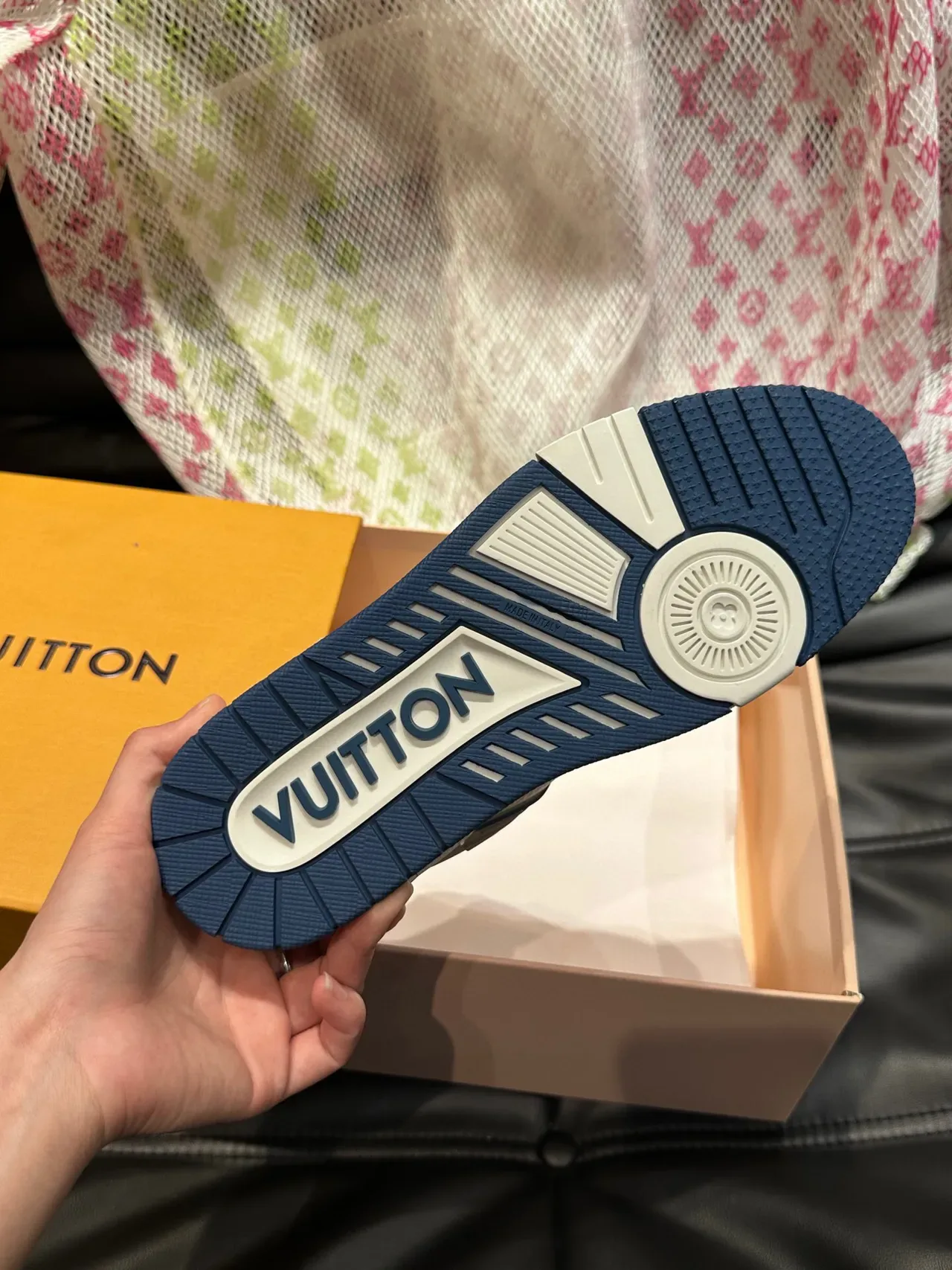 Louis Vuitton White Navy Monogrammed Side Stripe Perforated Leather Toe Lifestyle Sneakers 9