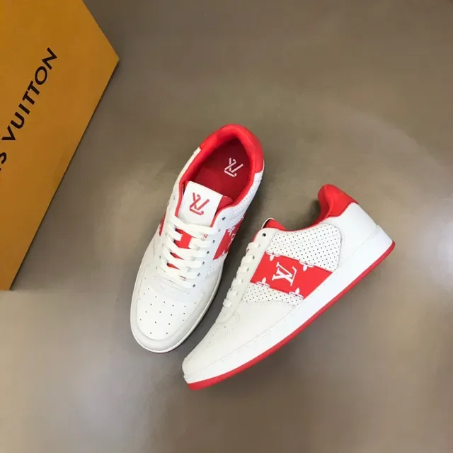 Louis Vuitton White Red Perforated Leather Monogram Stripe Lifestyle Sneakers 2