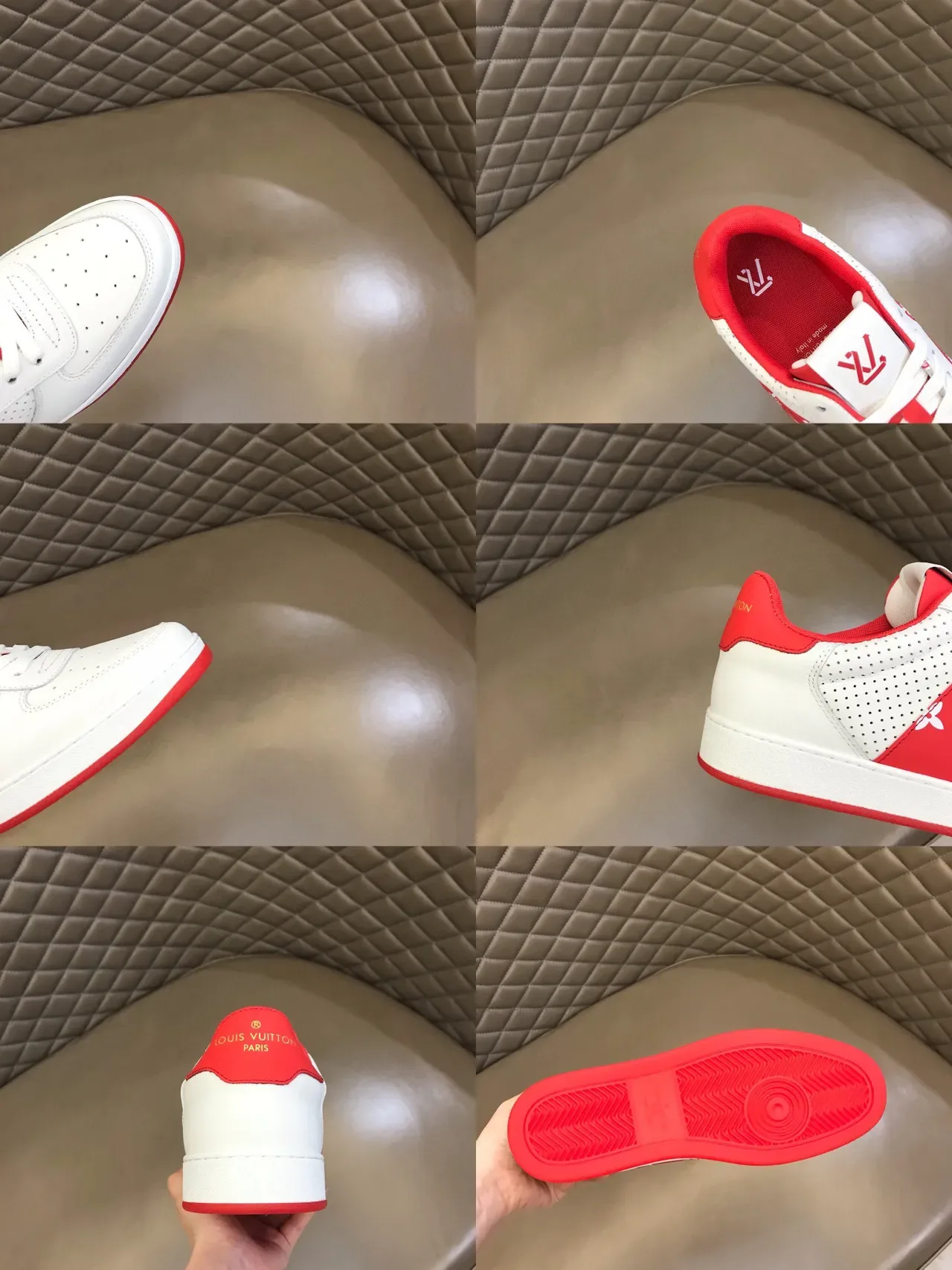 Louis Vuitton White Red Perforated Leather Monogram Stripe Lifestyle Sneakers 3