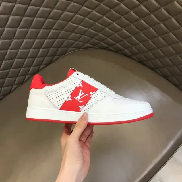 Louis Vuitton White Red Perforated Leather Monogram Stripe Lifestyle Sneakers 6