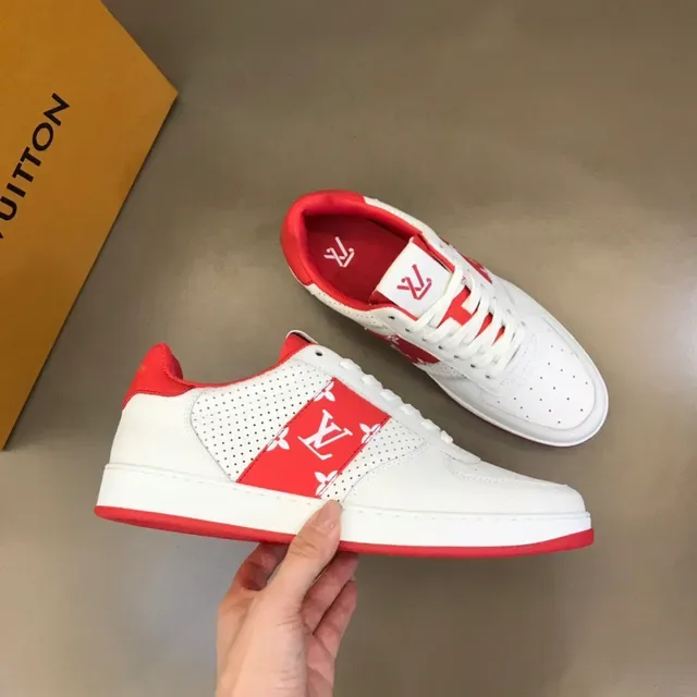 Louis Vuitton White Red Perforated Leather Monogram Stripe Lifestyle Sneakers 7