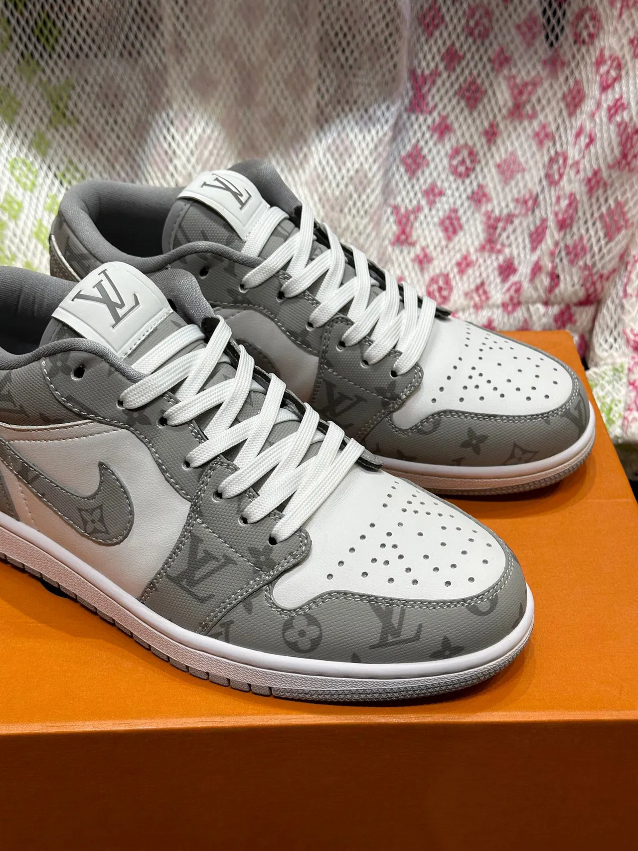 Louis Vuitton x Nike Air Force 1 Monogram Gray Lifestyle Sneakers 4
