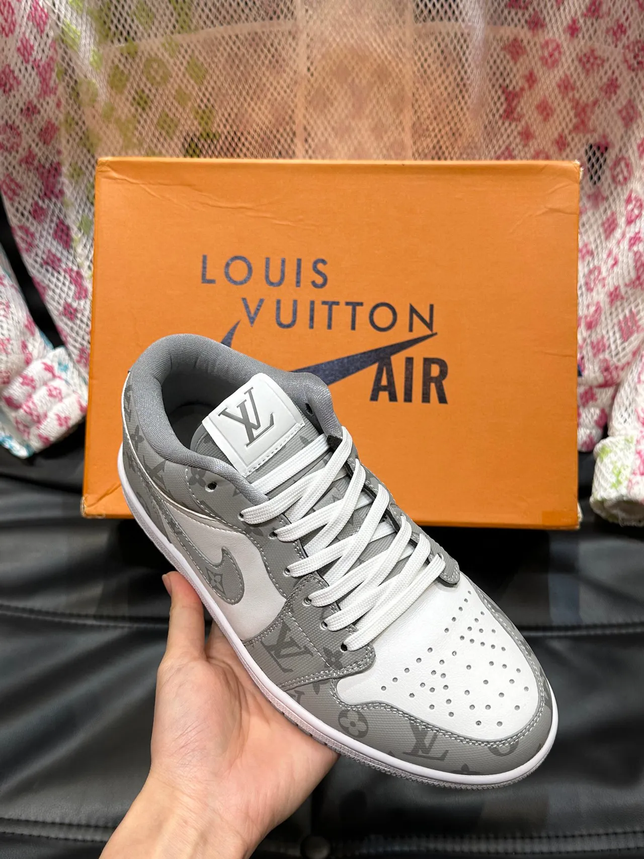 Louis Vuitton x Nike Air Force 1 Monogram Gray Lifestyle Sneakers 5