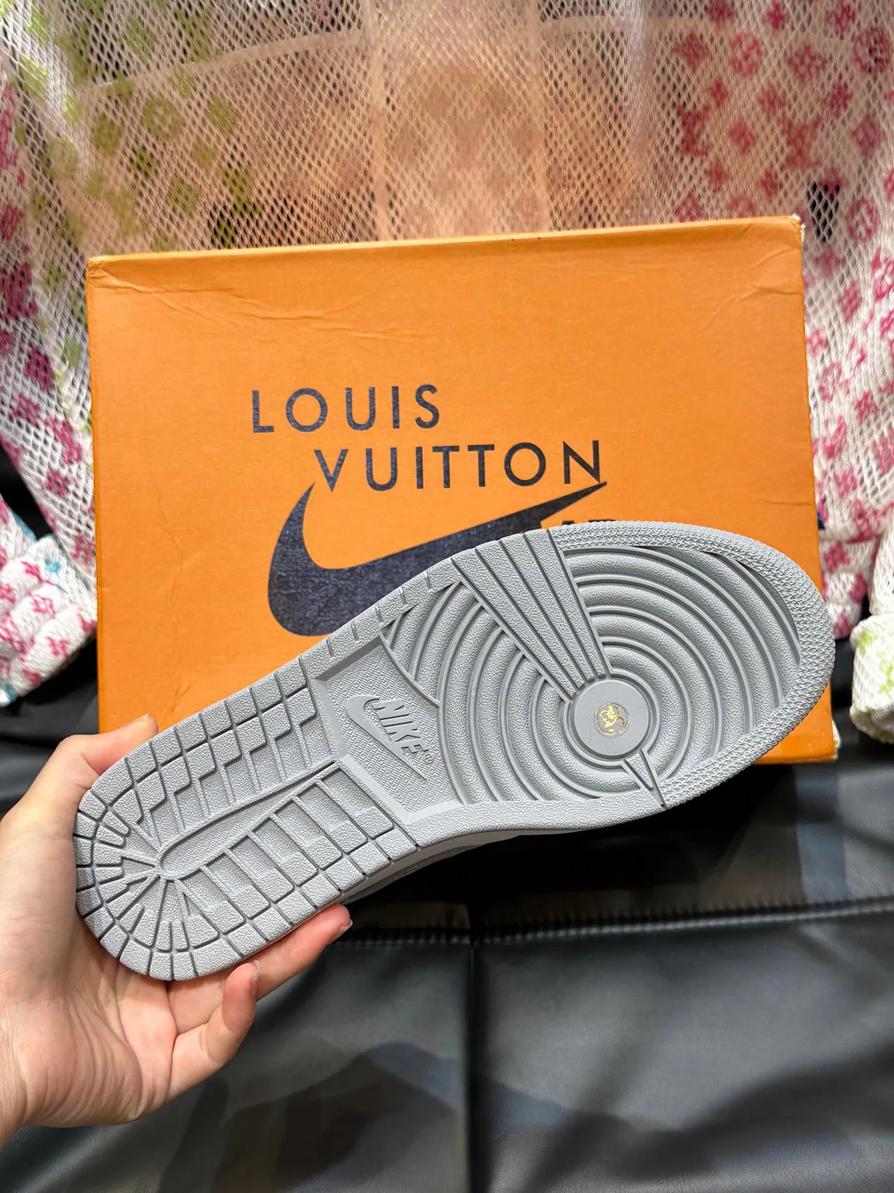Louis Vuitton x Nike Air Force 1 Monogram Gray Lifestyle Sneakers 9