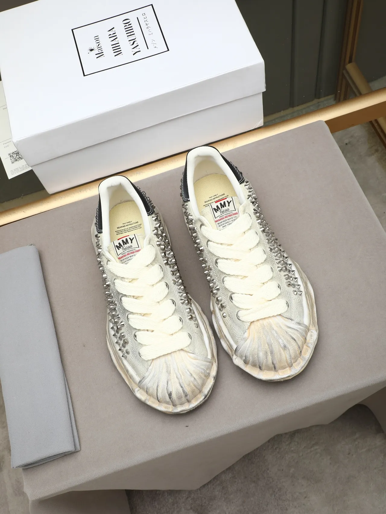 Maison Margiela Beige Black Deconstructed Studded Lifestyle Sneakers 2