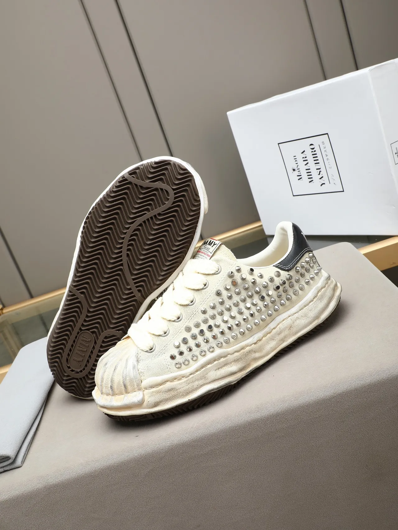 Maison Margiela Beige Black Deconstructed Studded Lifestyle Sneakers 4
