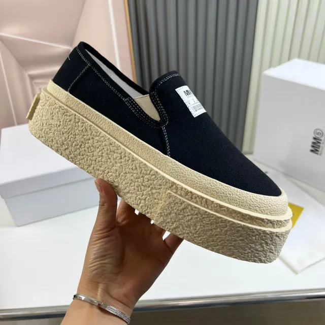 Maison Margiela MM6 Black Beige Slip-On Upper Canvas Shoes 3
