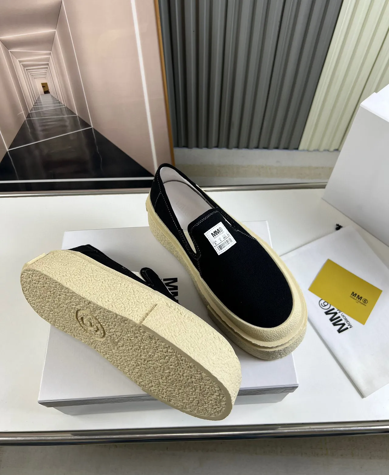 Maison Margiela MM6 Black Beige Slip-On Upper Canvas Shoes 5