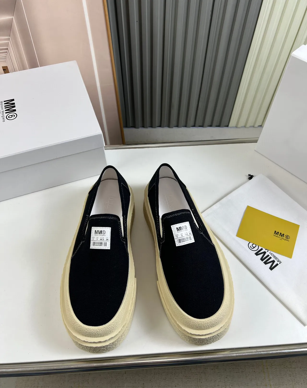 Maison Margiela MM6 Black Beige Slip-On Upper Canvas Shoes 6