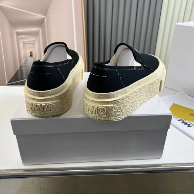Maison Margiela MM6 Black Beige Slip-On Upper Canvas Shoes 7