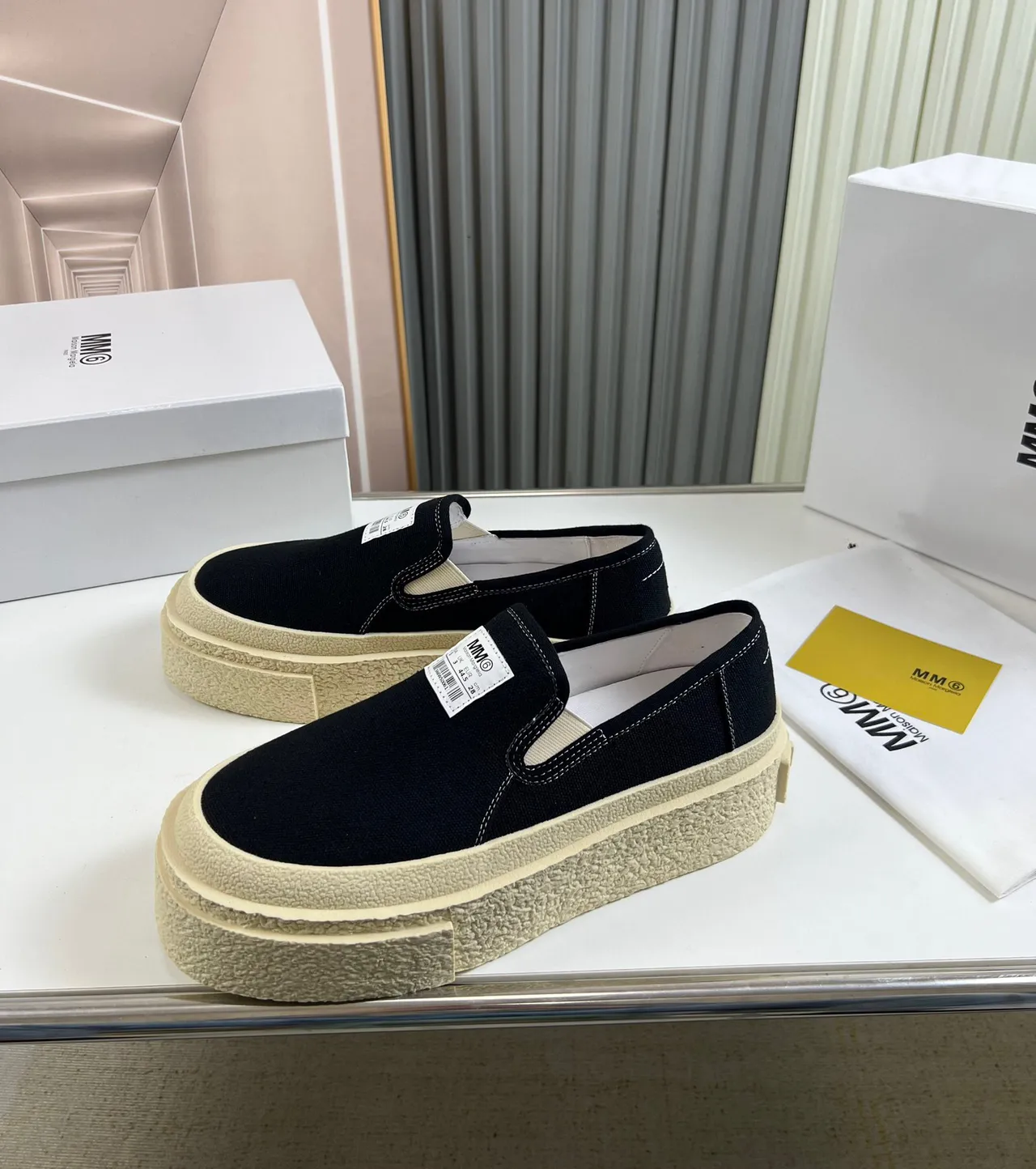 Maison Margiela MM6 Black Beige Slip-On Upper Canvas Shoes 8