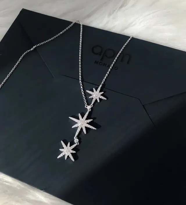 Michael Kors Silver Black Starburst Pendant Pavé-Set Stones Necklace 2
