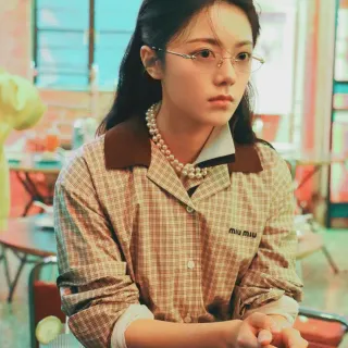 Miu Miu Arcadie Brown Beige Checkered Collared Shirt