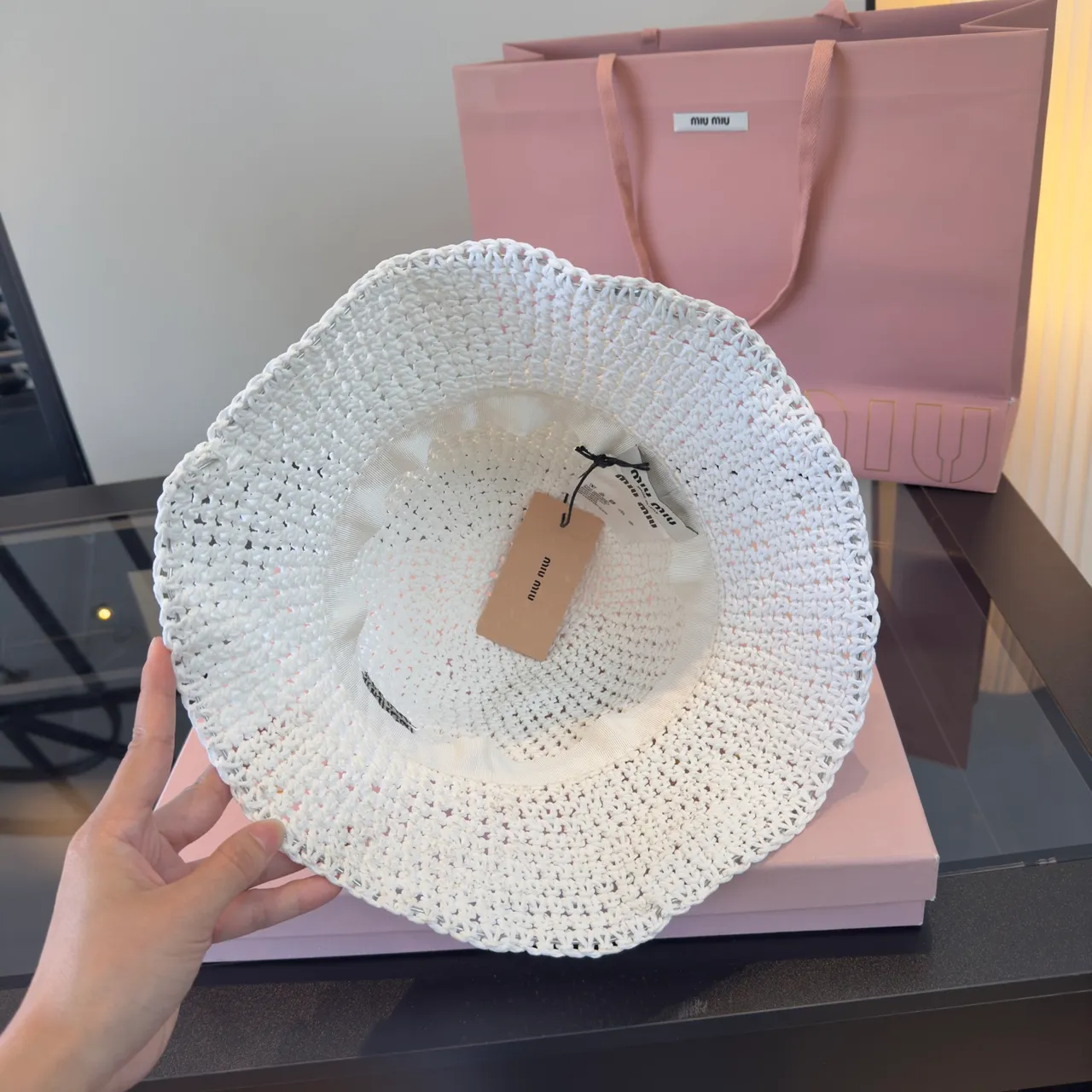 Miu Miu Crocheted Logo Bucket Hat 2