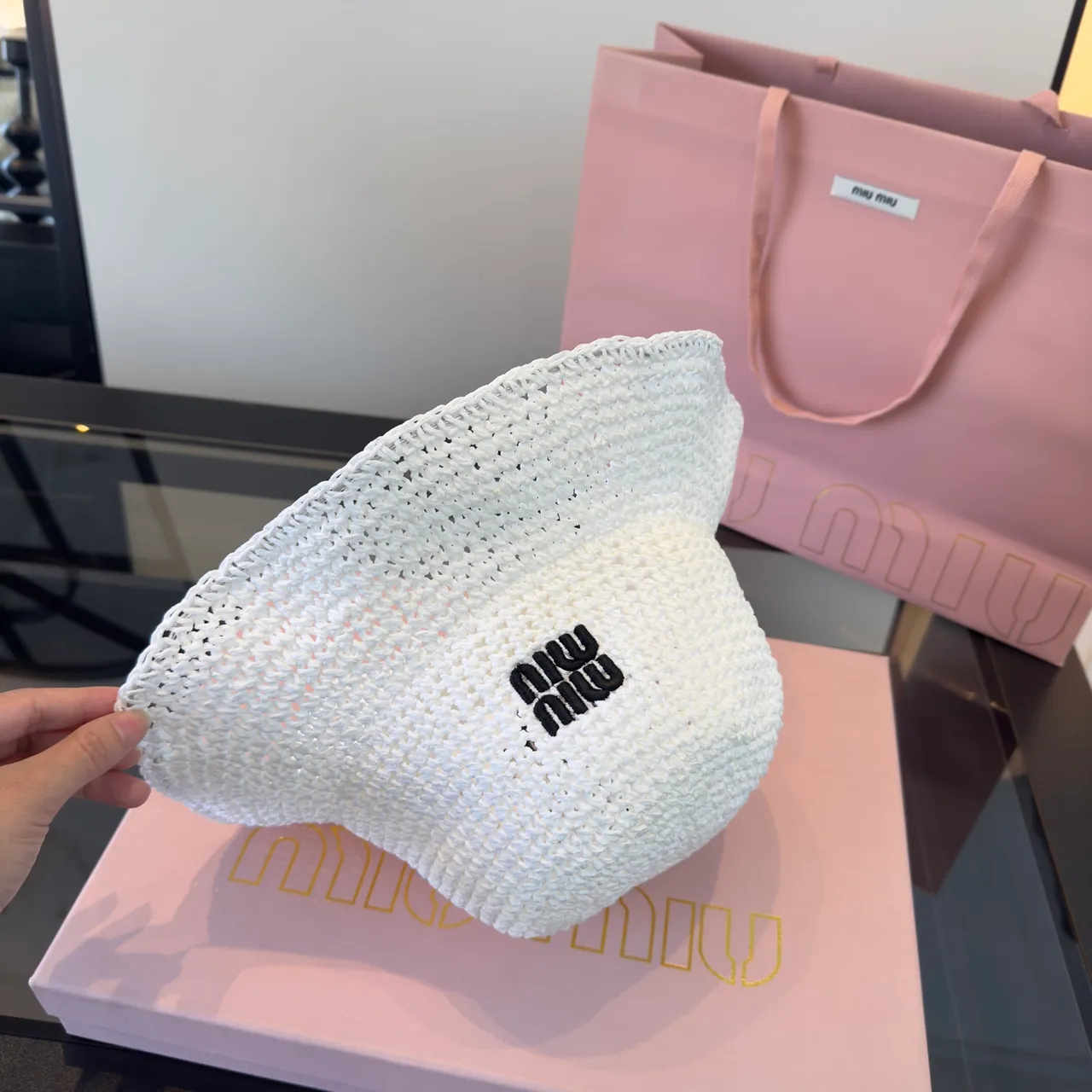 Miu Miu Crocheted Logo Bucket Hat 3