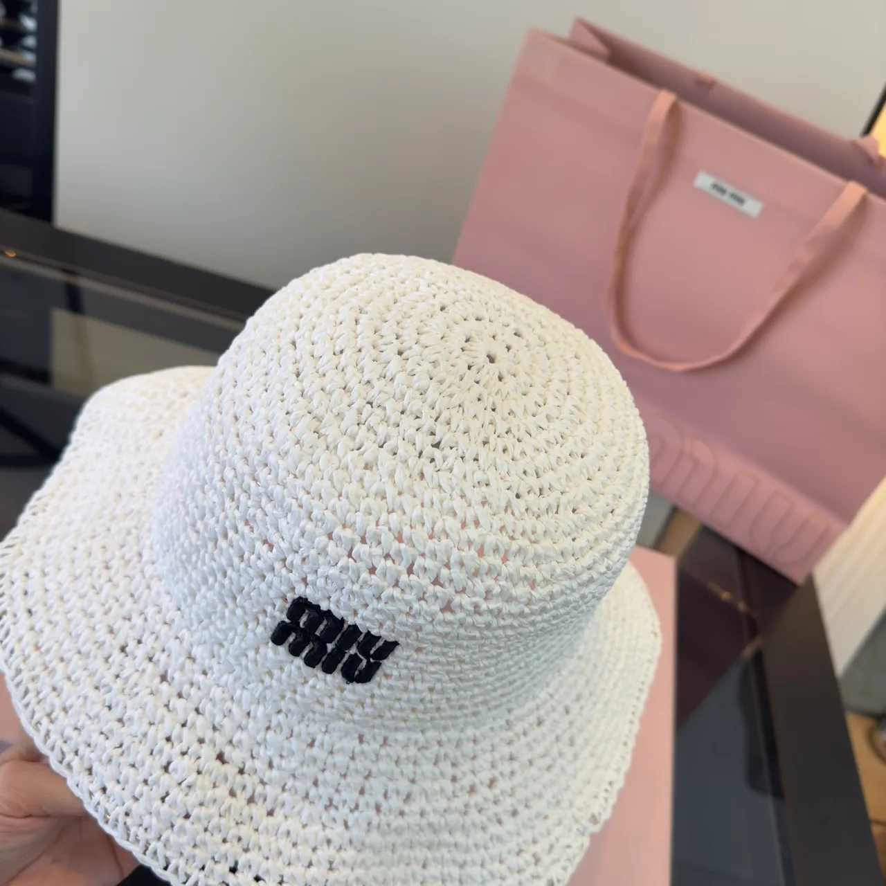 Miu Miu Crocheted Logo Bucket Hat 4