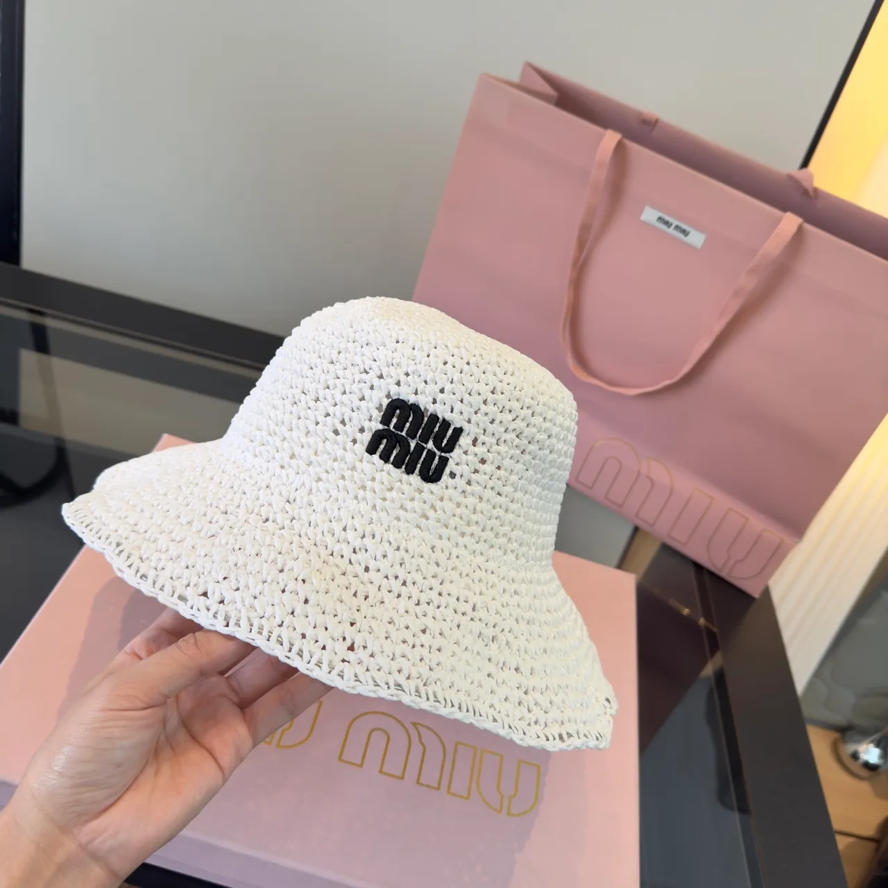 Miu Miu Crocheted Logo Bucket Hat 6