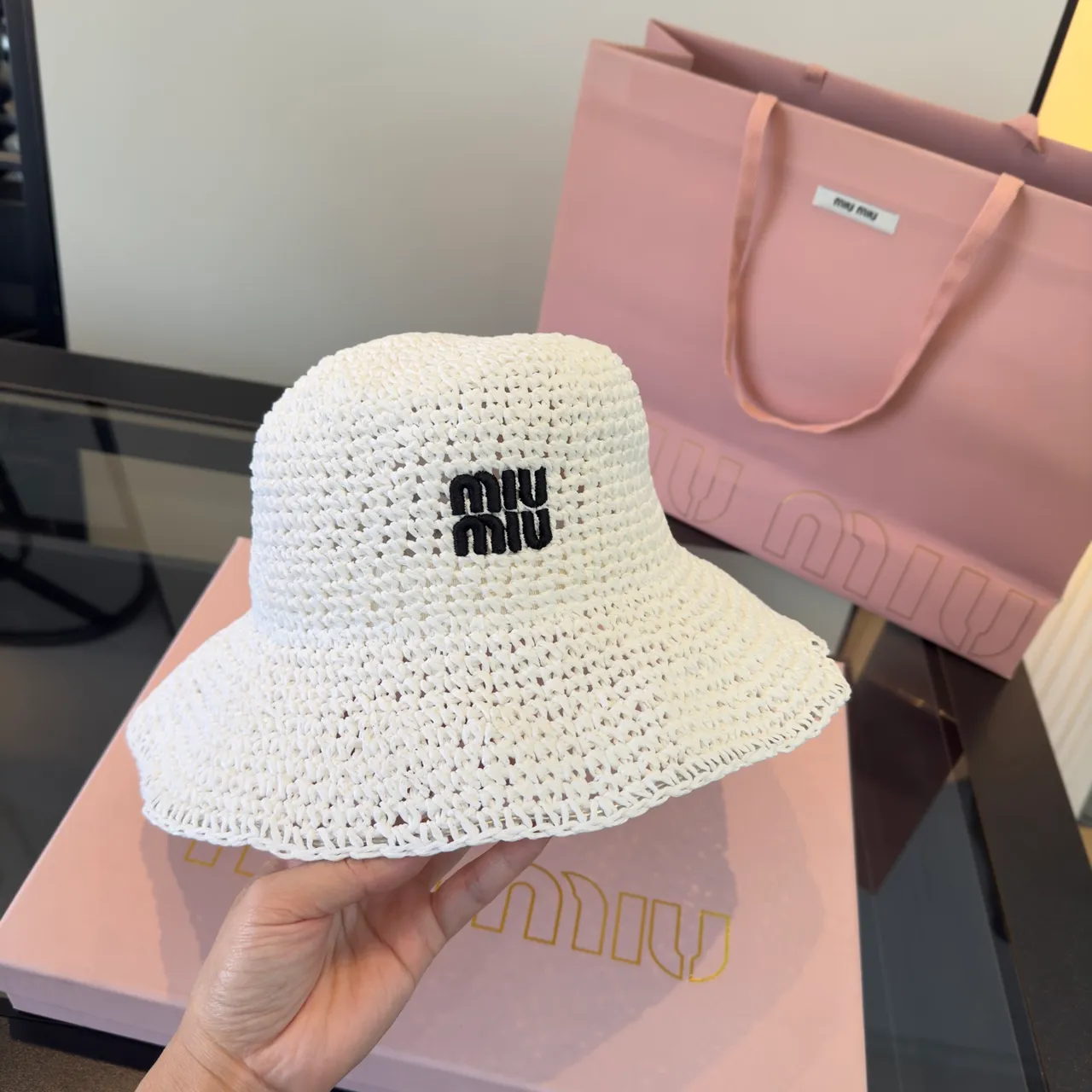 Miu Miu Crocheted Logo Bucket Hat 7