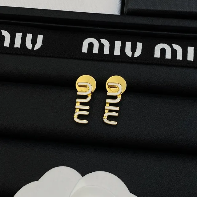 Miu Miu Boucles d'oreilles avec motif logo en émail bleu doré 3