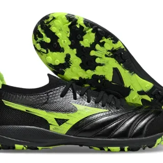 Mizuno Black Green Low-Cut Synthetic-Leather Upper Turf Soccer Shoes