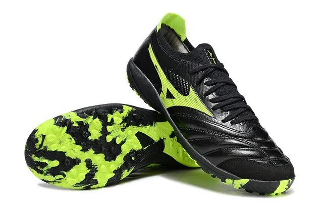 Mizuno Black Green Low-Cut Synthetic-Leather Upper Turf Soccer Shoes 4