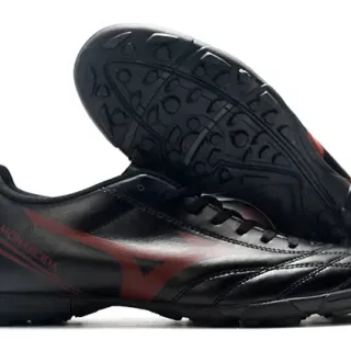 Mizuno Black Red Low-Cut Lace-Up Synthetic Leather Upper Indoor Soccer Shoes