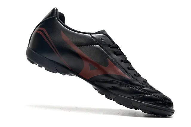 Mizuno Chaussures de soccer indoor à lacets en cuir synthétique noir et rouge, low-cut, avec tige en cuir synthétique 2