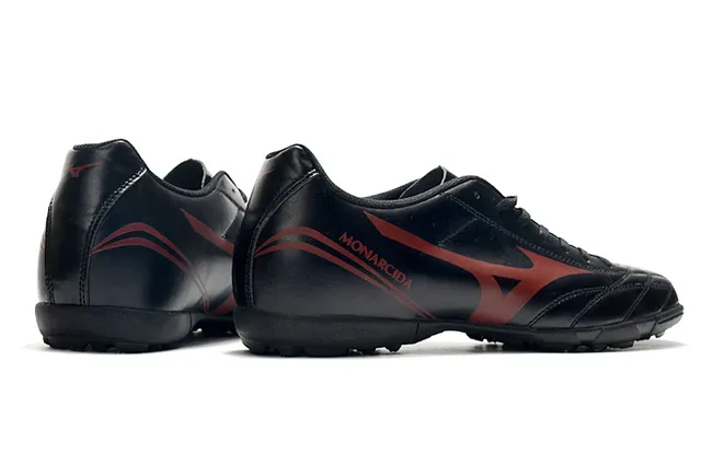 Mizuno Chaussures de soccer indoor à lacets en cuir synthétique noir et rouge, low-cut, avec tige en cuir synthétique 5