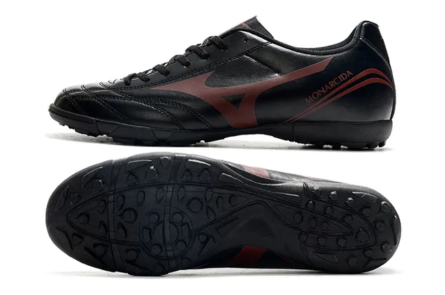 Mizuno Chaussures de soccer indoor à lacets en cuir synthétique noir et rouge, low-cut, avec tige en cuir synthétique 6