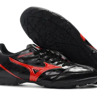 Mizuno Black Red Low-Cut Synthetic Upper Molded Rubber Outsole Indoor Soccer Shoes