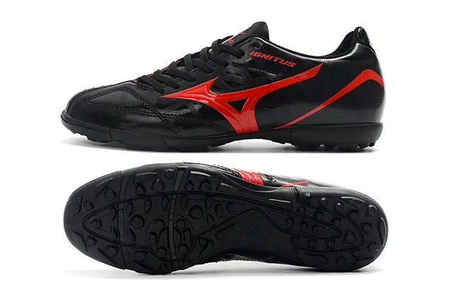 Mizuno Noir Rouge Bas-Coupé Haut Synthétique Semelle en Caoutchouc Moulé Chaussures de Football Intérieur 9