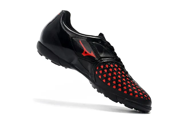 Mizuno Noir Rouge Bas-Coupé Haut Synthétique Semelle en Caoutchouc Moulé Chaussures de Football Intérieur 10