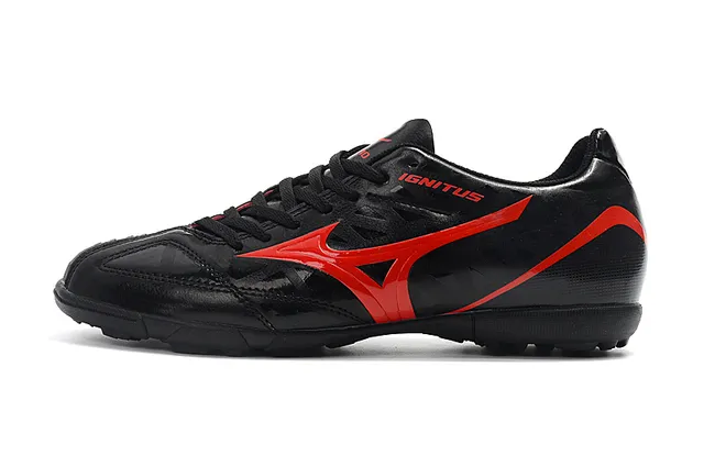 Mizuno Noir Rouge Bas-Coupé Haut Synthétique Semelle en Caoutchouc Moulé Chaussures de Football Intérieur 12