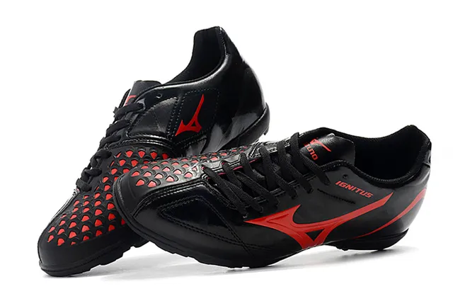 Mizuno Noir Rouge Bas-Coupé Haut Synthétique Semelle en Caoutchouc Moulé Chaussures de Football Intérieur 14