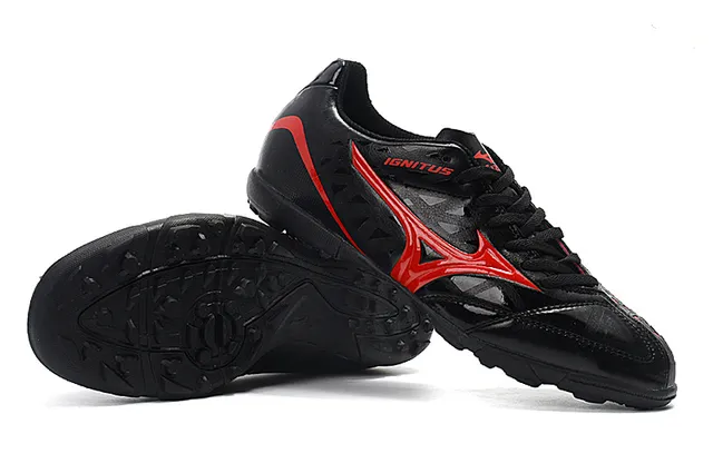 Mizuno Noir Rouge Bas-Coupé Haut Synthétique Semelle en Caoutchouc Moulé Chaussures de Football Intérieur 16