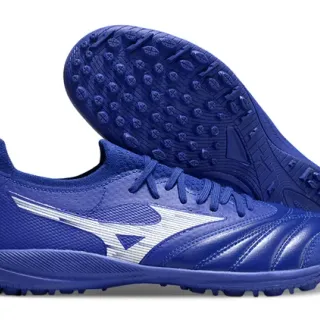 Mizuno Blue Silver Low-Cut Knit Collar Synthetic Textured Upper Artificial-Grass Soccer Shoes