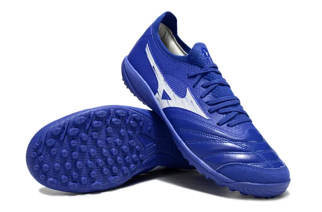 Mizuno Bleu Argenté Basse Coupe Col Tricoté Tige Synthétique Texturisée Gazon Artificiel Chaussures de Football 4