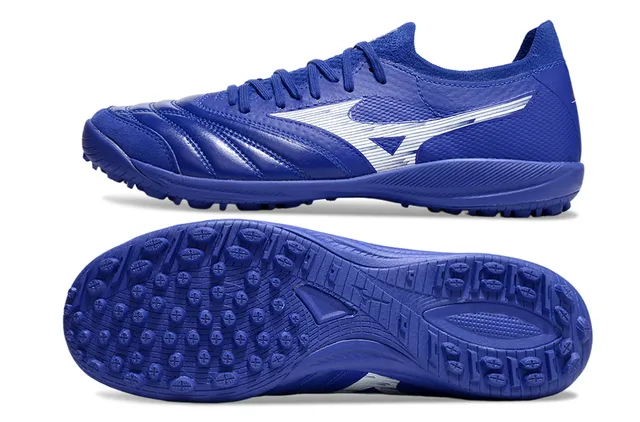 Mizuno Bleu Argenté Basse Coupe Col Tricoté Tige Synthétique Texturisée Gazon Artificiel Chaussures de Football 6