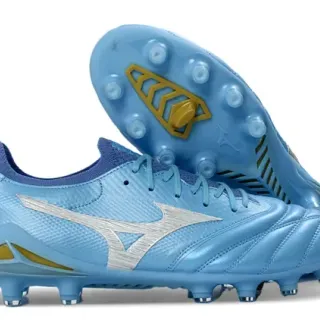Mizuno Morelia Neo Light Blue Silver Gold Firm-Ground Soccer Shoes