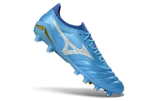 Mizuno Morelia Neo Light Blue Silver Gold Firm-Ground Soccer Shoes 2