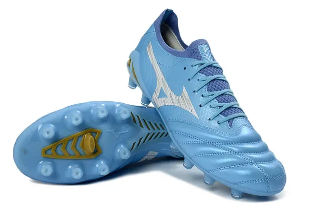 Mizuno Morelia Neo Light Blue Silver Gold Firm-Ground Soccer Shoes 4