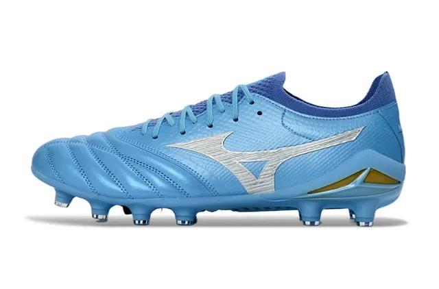 Mizuno Morelia Neo Light Blue Silver Gold Firm-Ground Soccer Shoes 7