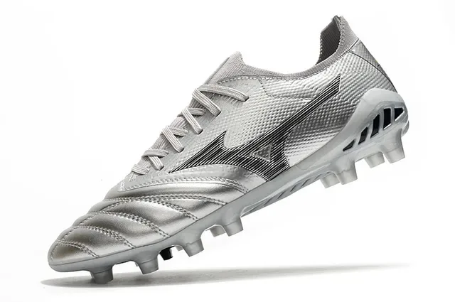 Mizuno Argent Noir Métallique Synthétique Supérieur Wave Logo Terrain Ferme Chaussures de football 4