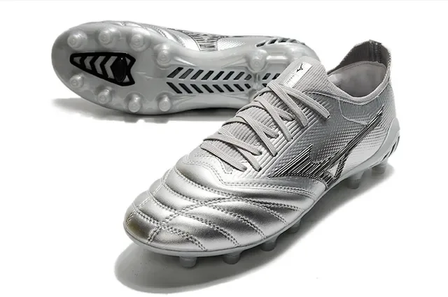 Mizuno Argent Noir Métallique Synthétique Supérieur Wave Logo Terrain Ferme Chaussures de football 6