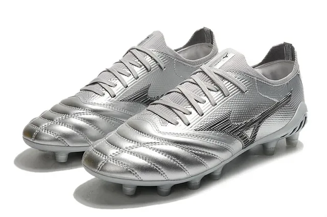 Mizuno Argent Noir Métallique Synthétique Supérieur Wave Logo Terrain Ferme Chaussures de football 8