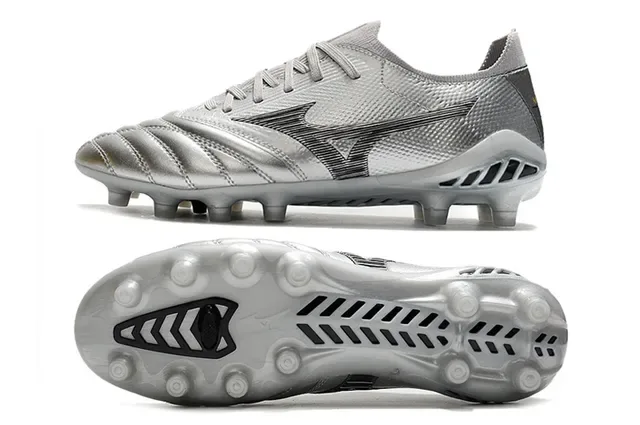 Mizuno Argent Noir Métallique Synthétique Supérieur Wave Logo Terrain Ferme Chaussures de football 9