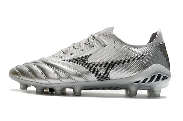Mizuno Argent Noir Métallique Synthétique Supérieur Wave Logo Terrain Ferme Chaussures de football 10