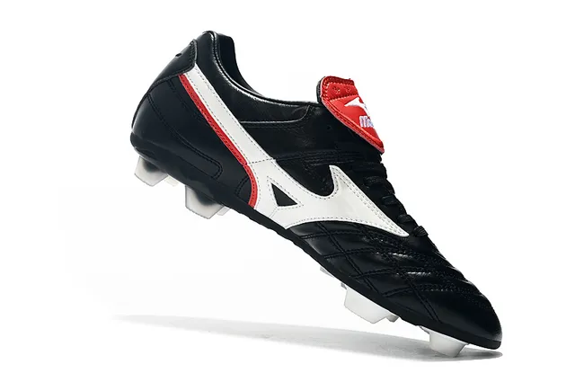 Mizuno Chaussures de Football Blanc Bleu Cuir Quilté avec Logo Wave en Terrain Ferme 11