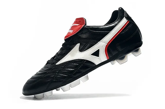 Mizuno Chaussures de Football Blanc Bleu Cuir Quilté avec Logo Wave en Terrain Ferme 12